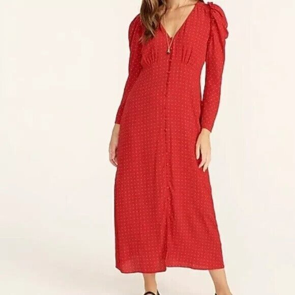 J.Crew Dresses & Skirts - J.Crew Womens Red Puff-Sleeve midi Dress Plus Size 20 long sleeve flowy